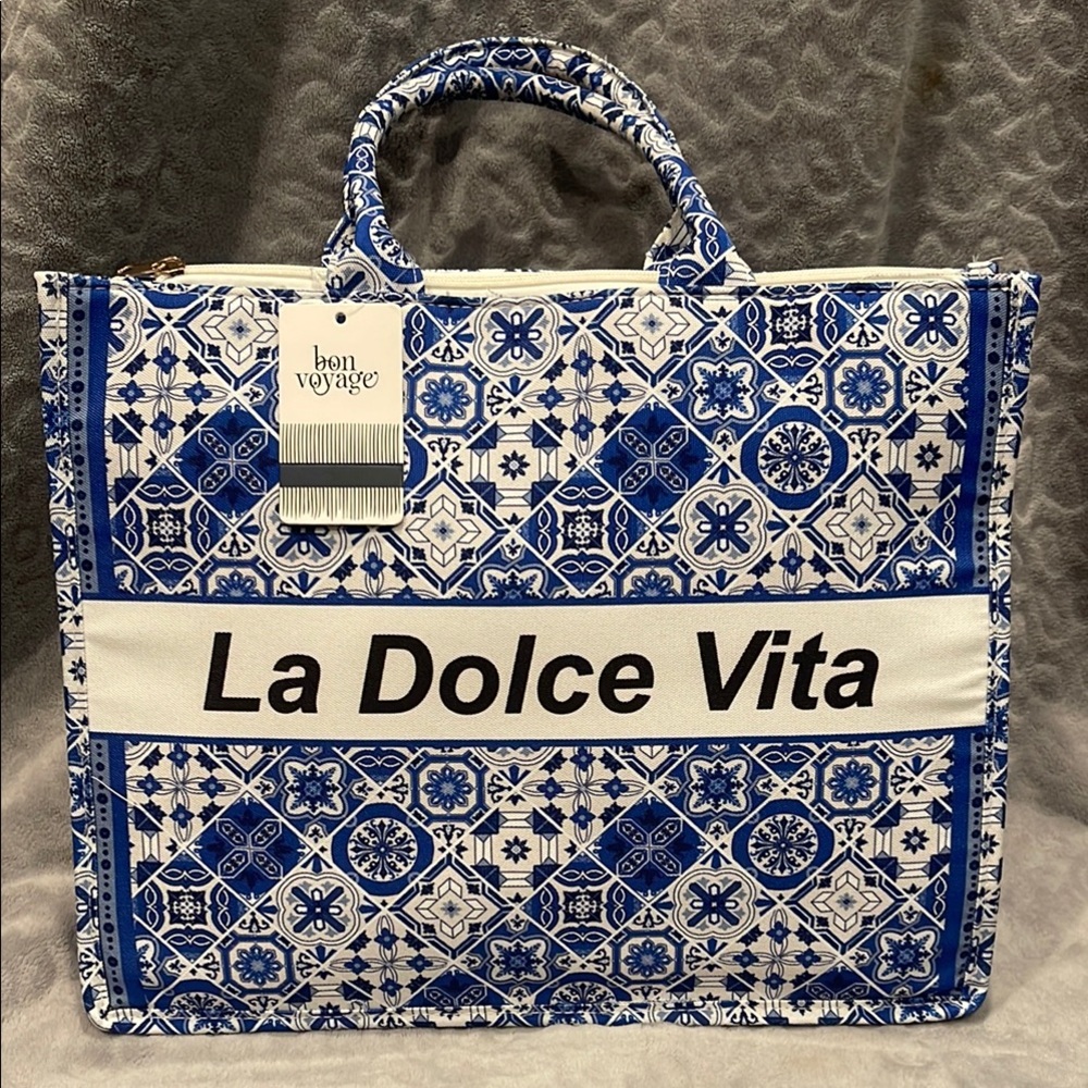 La Dolce Vita Blue Patterned Tote Bag